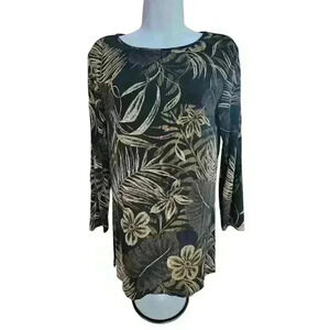 Chico's Travelers Collection Long Sleeve Black/Brown Floral Stretch Top Size S